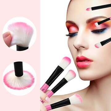 Yuwaku Pink Makeup Brush Set, 32pcs Premium Synthetic Brushes, Kabuki Foundation Brush Blending Face Powder Blush Concealers Eye Shadows Cosmetic Brushes Kit with Nylon Bag
