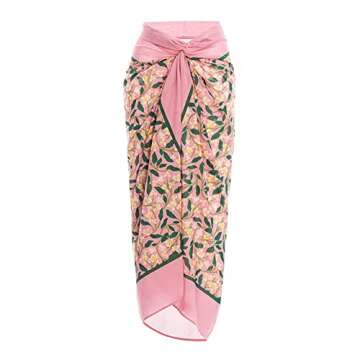 Bikini Cover up Skirt, Sexy V Neck Flower Print One Piece Swimsuit with Cover up Wrap Skirt Beachwear 2 Piece Set, Ladies Retro Swimming Bathing Suits Summer Vacation Party Costume Pink L