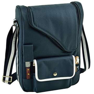 Picnic at Ascot - Wine Carrier Deluxe with Glass Wine Glasses and Accessories for Two, Navy/White