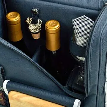 Picnic at Ascot - Wine Carrier Deluxe with Glass Wine Glasses and Accessories for Two, Navy/White