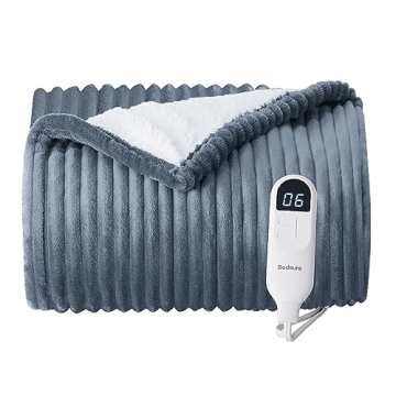 Bedsure Heated Blanket Electric Throw - Soft Ribbed Flannel Electric Blanket, Heating with 4 Time Se...