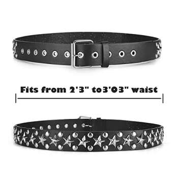 CWCYYDSYY Stars Studded Belts Y2K Punk Hip Hop Black Faux Leather Grommet for Halloween Cosplay for ...