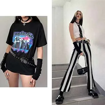 CWCYYDSYY Stars Studded Belts Y2K Punk Hip Hop Black Faux Leather Grommet for Halloween Cosplay for Women Men (Black-1)