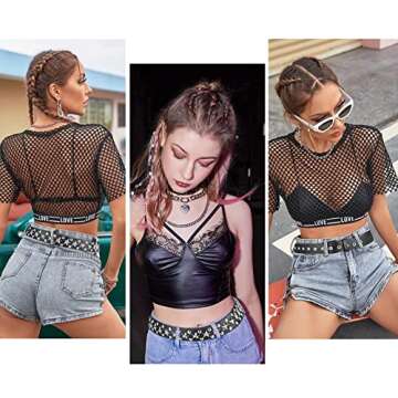 CWCYYDSYY Stars Studded Belts Y2K Punk Hip Hop Black Faux Leather Grommet for Halloween Cosplay for Women Men (Black-1)