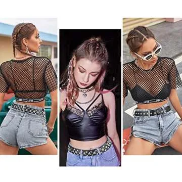 CWCYYDSYY Stars Studded Belts Y2K Punk Hip Hop Black Faux Leather Grommet for Halloween Cosplay for Women Men (Black-1)