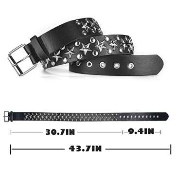 CWCYYDSYY Stars Studded Belts Y2K Punk Hip Hop Black Faux Leather Grommet for Halloween Cosplay for Women Men (Black-1)