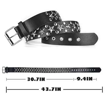 CWCYYDSYY Stars Studded Belts Y2K Punk Hip Hop Black Faux Leather Grommet for Halloween Cosplay for Women Men (Black-1)