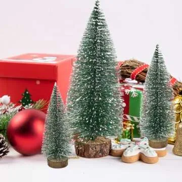 6 Pcs Small Christmas Trees Bottle Brush Christmas Trees Christmas Decorations, Small Christmas Pine Tree with Wooden Base for Christmas Table Decorations (6 Size)