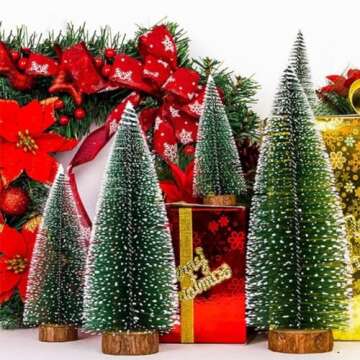 6 Pcs Small Christmas Trees Bottle Brush Christmas Trees Christmas Decorations, Small Christmas Pine Tree with Wooden Base for Christmas Table Decorations (6 Size)