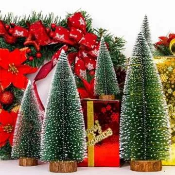 6 Pcs Small Christmas Trees Bottle Brush Christmas Trees Christmas Decorations, Small Christmas Pine Tree with Wooden Base for Christmas Table Decorations (6 Size)