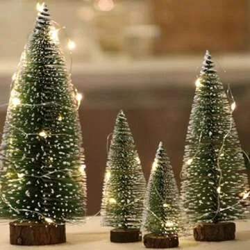 6 Pcs Small Christmas Trees Bottle Brush Christmas Trees Christmas Decorations, Small Christmas Pine Tree with Wooden Base for Christmas Table Decorations (6 Size)