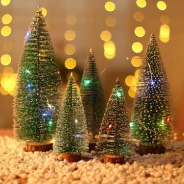 6 Pcs Small Christmas Trees Bottle Brush Christmas Trees Christmas Decorations, Small Christmas Pine Tree with Wooden Base for Christmas Table Decorations (6 Size)