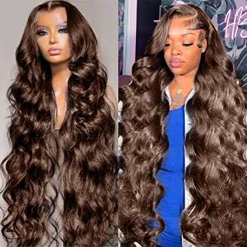 32 Inch 13x4 Auburn Brown Body Wave Lace FrontWigs Chestnut Brown Colored Human HairWigs For WomenHD Transparent Lace FrontWig Human Hairwith Baby Hair(32 Inch,13x4 BrownLace Front Wig HumanHair)