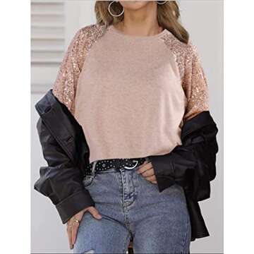 ALLTB Women's Sequin Tops Sparkle Long Sleeve Blouses Shimmer Glitter Sweatshirt Party Crewneck Loose Fit Shirts