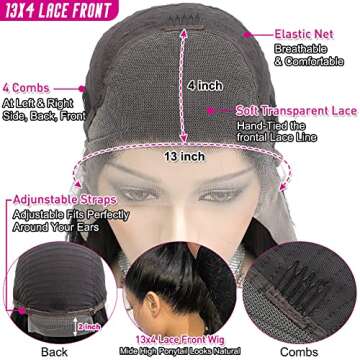 Hermosa 13x4 HD Lace Front Wigs Human Hair Pre Plucked with Baby Hair 180 Density Transparent 10A Remy Brazilian Straight Lace Frontal Human Hair Wigs for Black Women 16inch