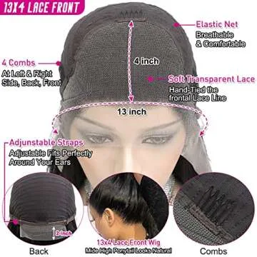 Hermosa 13x4 HD Lace Front Wigs Human Hair Pre Plucked with Baby Hair 180 Density Transparent 10A Remy Brazilian Straight Lace Frontal Human Hair Wigs for Black Women 16inch