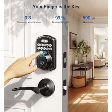 Veise Fingerprint Door Lock with 2 Lever Handles - Keyless Entry Door Lock, Electronic Keypad Deadbo...