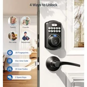 Veise Fingerprint Door Lock with 2 Lever Handles - Keyless Entry Door Lock, Electronic Keypad Deadbolt, Digital Smart Code & Front Handle Sets, Auto-Locking, Easy Installation, Matte Black