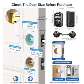 Veise Fingerprint Door Lock with 2 Lever Handles - Keyless Entry Door Lock, Electronic Keypad Deadbolt, Digital Smart Code & Front Handle Sets, Auto-Locking, Easy Installation, Matte Black
