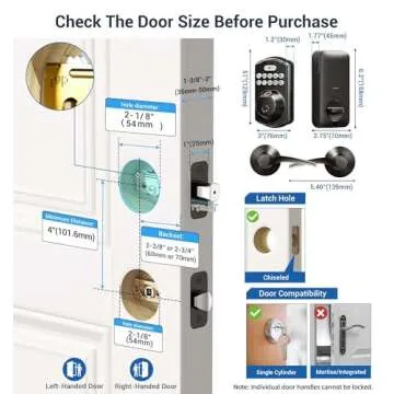 Veise Fingerprint Door Lock with 2 Lever Handles - Keyless Entry Door Lock, Electronic Keypad Deadbolt, Digital Smart Code & Front Handle Sets, Auto-Locking, Easy Installation, Matte Black