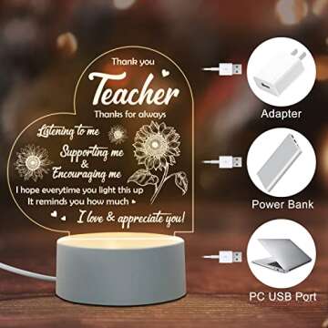 Afterprints Teacher Gifts - Engraved Night Light, Teacher Appreciation Gifts for Women on Christmas, Birthday, Retirement, Farewell, Thank You Gifts for Teachers from Student