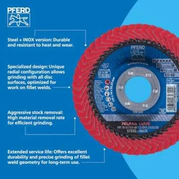 PFERD POLIFAN®-Curve Radial Type Flap Disc - 4-1/2" x 7/8", 60 Grit Ceramic Oxide, Welding Accessory and Angle Grinder Attachment - For Steel and Stainless Steel (INOX) Grinding - Pack of 1 - Part 67234