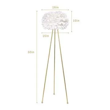 Maxax 60" Feather Floor Lamp, Tripod Floor Lamp with White Feather Shade, Modern Gold Standing Light for Bedrooms/Dining Room/Living Room/Kitchen