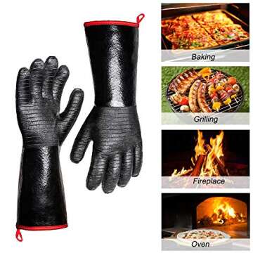 932°F Extreme Heat Resistant Gloves for Grill BBQ,Aillary Waterproof Long Sleeve Pit Grill Gloves f...