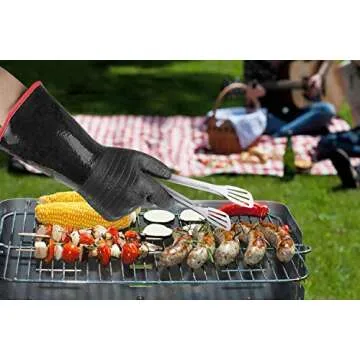 932°F Extreme Heat Resistant Gloves for Grill BBQ,Aillary Waterproof Long Sleeve Pit Grill Gloves for Fryer, Baking, Oven,Smoker,Fireproof, Oil Resistant Neoprene Coating（14-Inch ）