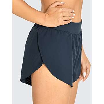 CRZ YOGA Women's Mid Rise Dolphin Running Shorts Quick Dry Lightweight Split Liner Breathable Athletic Workout Shorts - 4'' Stelindigo Small
