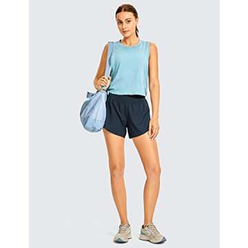 CRZ YOGA Women's Mid Rise Dolphin Running Shorts Quick Dry Lightweight Split Liner Breathable Athletic Workout Shorts - 4'' Stelindigo Small