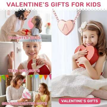 Valentines Day Gifts for Girls - A Initial Necklace for Teen Girls, Heart Letter Necklace for Women Girls Dainty Rose Gold Initial Necklace for Girls Women Teens Girls Valentines Day Gifts for Her