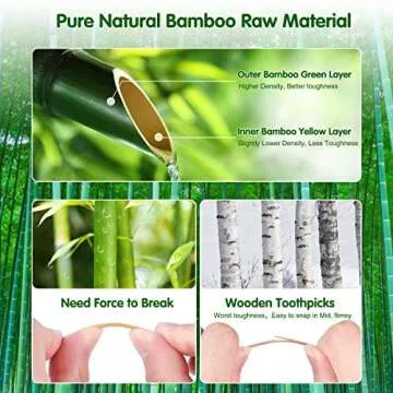 Minisland 2mm Thick Premium Bamboo Wood Toothpicks 1200 Counts in 20 Small Packs Bulk Round Sturdy T...