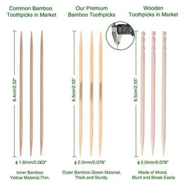 Minisland 2mm Thick Premium Bamboo Wood Toothpicks 1200 Counts in 20 Small Packs Bulk Round Sturdy Tooth Picks for Teeth Clean Kitchen Appetizers Travel Portable Disposable - MSL142