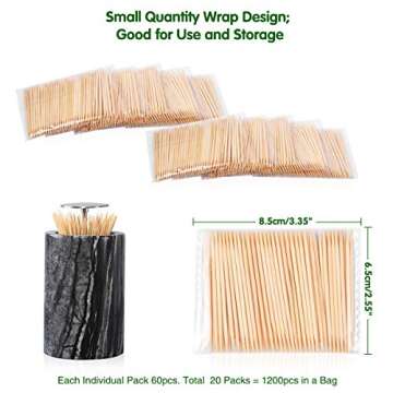 Minisland 2mm Thick Premium Bamboo Wood Toothpicks 1200 Counts in 20 Small Packs Bulk Round Sturdy Tooth Picks for Teeth Clean Kitchen Appetizers Travel Portable Disposable - MSL142