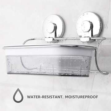 LEVERLOC Shower Caddy Suction Cup NO-Drilling Removable Shower Basket Powerful Heavy Duty Max Hold 22lbs Caddy Suction Cup Waterproof Caddy Organizer for Bathroom & Kitchen - Chrome L