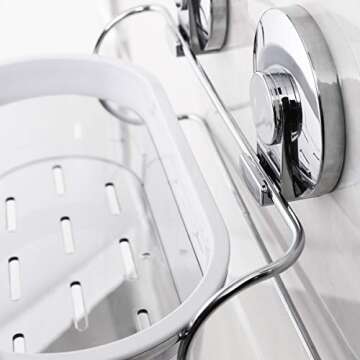 LEVERLOC Shower Caddy Suction Cup NO-Drilling Removable Shower Basket Powerful Heavy Duty Max Hold 22lbs Caddy Suction Cup Waterproof Caddy Organizer for Bathroom & Kitchen - Chrome L