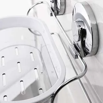 LEVERLOC Shower Caddy Suction Cup NO-Drilling Removable Shower Basket Powerful Heavy Duty Max Hold 22lbs Caddy Suction Cup Waterproof Caddy Organizer for Bathroom & Kitchen - Chrome L