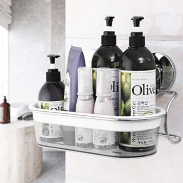 LEVERLOC Shower Caddy Suction Cup NO-Drilling Removable Shower Basket Powerful Heavy Duty Max Hold 22lbs Caddy Suction Cup Waterproof Caddy Organizer for Bathroom & Kitchen - Chrome L