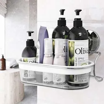 LEVERLOC Shower Caddy Suction Cup NO-Drilling Removable Shower Basket Powerful Heavy Duty Max Hold 22lbs Caddy Suction Cup Waterproof Caddy Organizer for Bathroom & Kitchen - Chrome L