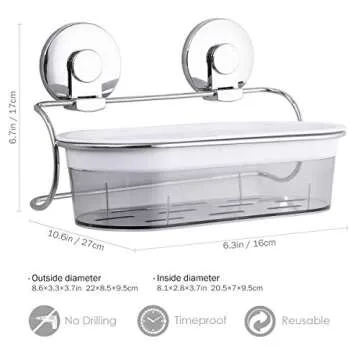 LEVERLOC Shower Caddy Suction Cup NO-Drilling Removable Shower Basket Powerful Heavy Duty Max Hold 22lbs Caddy Suction Cup Waterproof Caddy Organizer for Bathroom & Kitchen - Chrome L