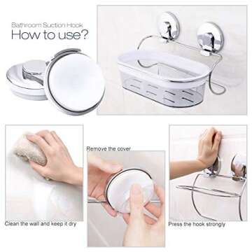 LEVERLOC Shower Caddy Suction Cup NO-Drilling Removable Shower Basket Powerful Heavy Duty Max Hold 22lbs Caddy Suction Cup Waterproof Caddy Organizer for Bathroom & Kitchen - Chrome L