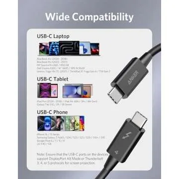 Anker USB C Cable, Thunderbolt 4 Certified USB C to USB C Cable, 8K/4K Display/40Gbps Charging Cord Compatible with USB4, Thunderbolt 4/3, for MacBook, iPhone 16, and More (100W, 2.3 FT)