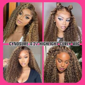 CYNOSURE 4/27 Highlight 13x5 Lace Front Wigs Human Hair Curly Wave Ombre Honey Blonde HD Lace Front wig Human Hair Pre Plucked 180 Density 26 inch Frontal wig Colored
