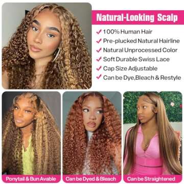 CYNOSURE 4/27 Highlight 13x5 Lace Front Wigs Human Hair Curly Wave Ombre Honey Blonde HD Lace Front wig Human Hair Pre Plucked 180 Density 26 inch Frontal wig Colored