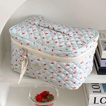 JQWSVE Kawaii Coquette Makeup Bag Cute Cosmetic Bag Aesthetic Floral Makeup Pouch Travel Toiletry Bags for Women Kawaii Stuff