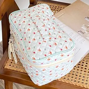 JQWSVE Kawaii Coquette Makeup Bag Cute Cosmetic Bag Aesthetic Floral Makeup Pouch Travel Toiletry Bags for Women Kawaii Stuff
