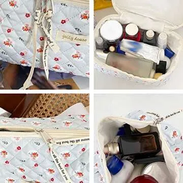 JQWSVE Kawaii Coquette Makeup Bag Cute Cosmetic Bag Aesthetic Floral Makeup Pouch Travel Toiletry Bags for Women Kawaii Stuff