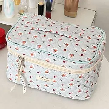 JQWSVE Kawaii Coquette Makeup Bag Cute Cosmetic Bag Aesthetic Floral Makeup Pouch Travel Toiletry Bags for Women Kawaii Stuff