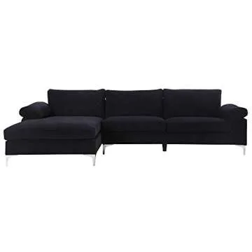 Divano Roma Large Velvet Fabric Sectional Sofa with Chaise